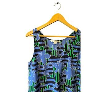 Diane von Furstenberg | 100% Silk Blue and Green Print Jackie Top | Size Small